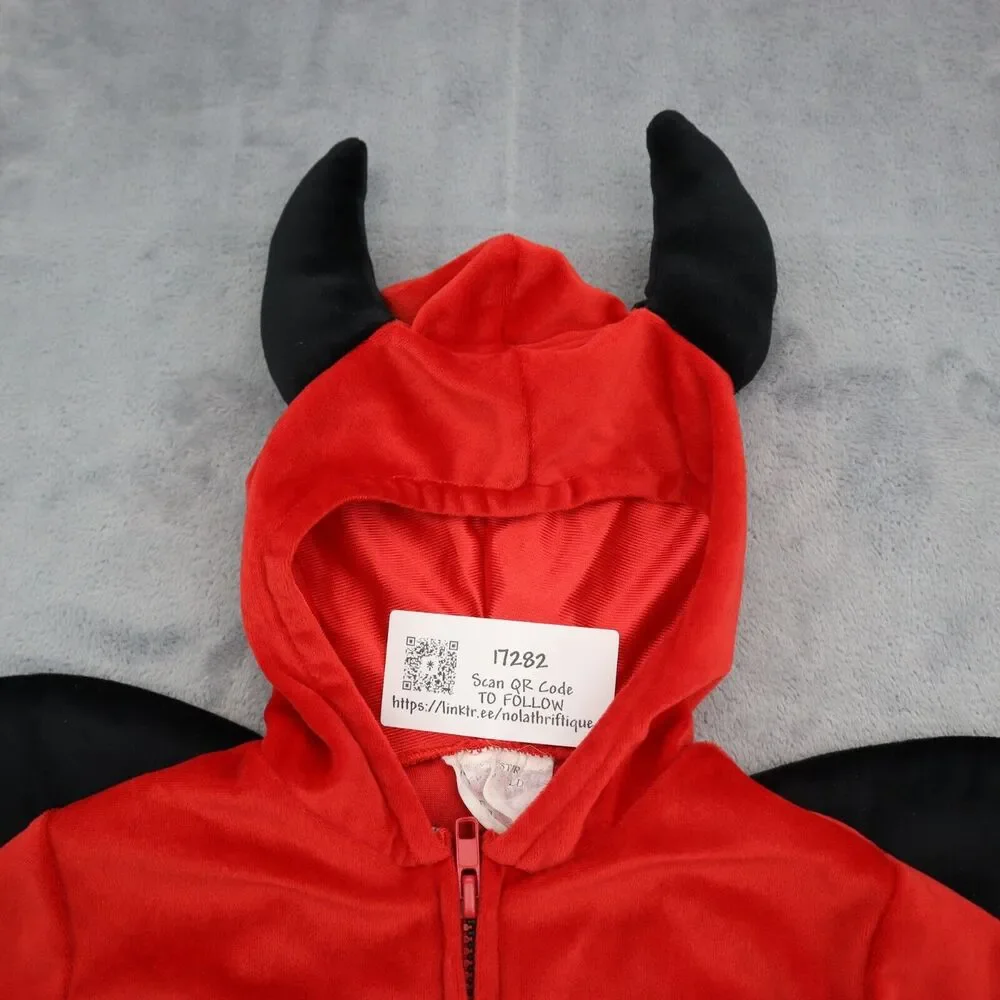 Devil Halloween Costume Kids Multicolor Long Sleeve Hooded Half Zip Outfit